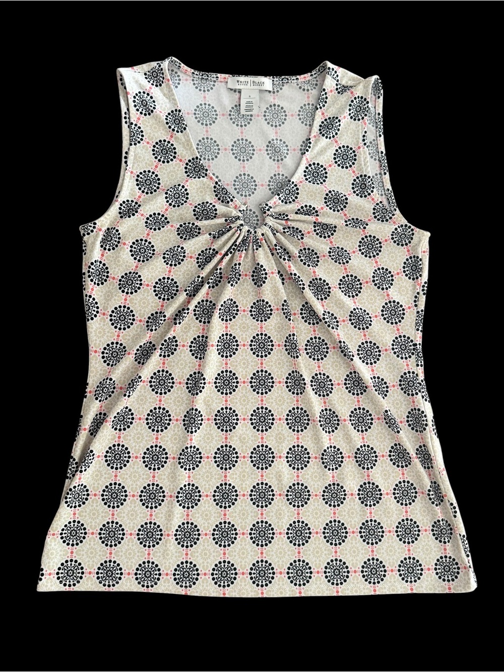 White House Black Market Cream Tank with Black and Pink Medallion Print Small
